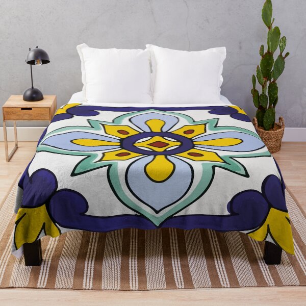 Item preview, Light blue retro geometric flower decorative boho mosaic mexican folk art designed and sold by T-Mex.