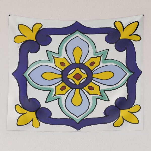 Item preview, Light blue retro geometric flower decorative boho mosaic mexican folk art designed and sold by T-Mex.