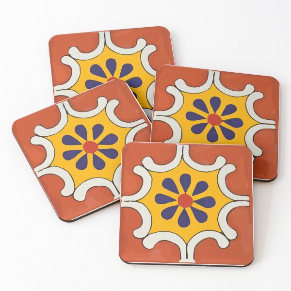 Item preview, Navy flower retro frame mexican talavera tile home decor designed and sold by T-Mex.