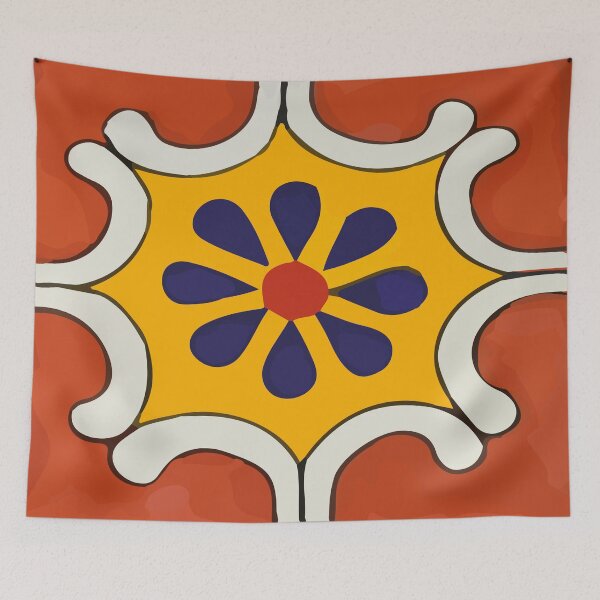 Item preview, Navy flower retro frame mexican talavera tile home decor designed and sold by T-Mex.