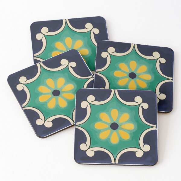 Item preview, Navy flower retro frame mexican talavera tile home decor designed and sold by T-Mex.