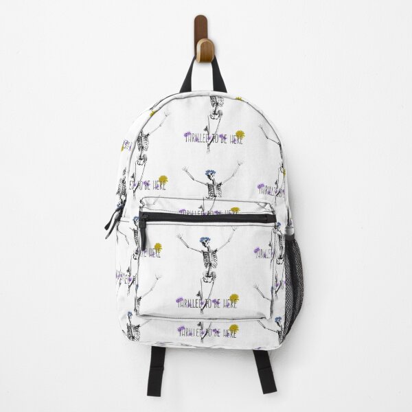 Item preview, Thrilled to be Here- Funny, skeleton, self, deprecating, dark, humor, flower, floral, edgy, punk, goth, emo, happy, sad, crown, hand, drawn, skull, spooky, halloween, dead, spoopy designed and sold by Bruh-llc.