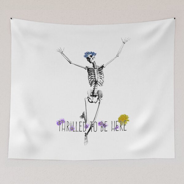 Item preview, Thrilled to be Here- Funny, skeleton, self, deprecating, dark, humor, flower, floral, edgy, punk, goth, emo, happy, sad, crown, hand, drawn, skull, spooky, halloween, dead, spoopy designed and sold by Bruh-llc.