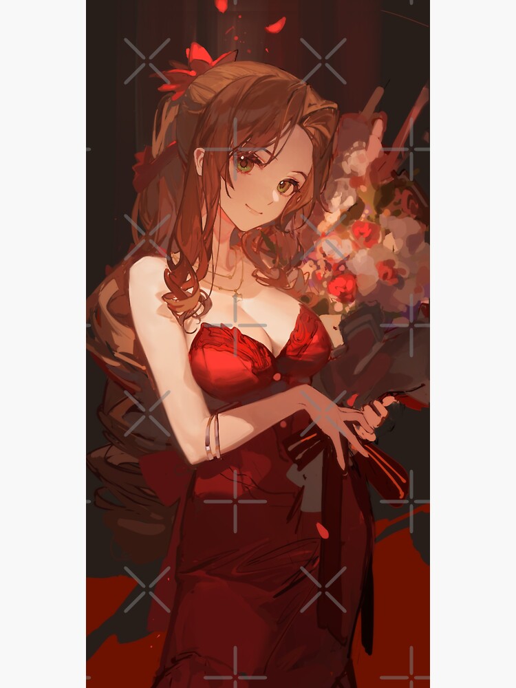 Aerith Red Dress Final Fantasy VII Sticker For Sale By KawaiiBoutique   Bg,f8f8f8 Flat,750x,075,f Pad,750x1000,f8f8f8.u2 