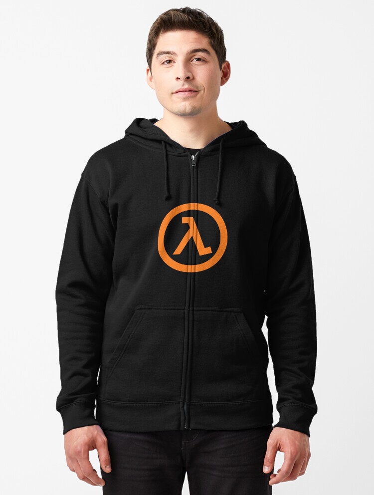 Aperçu 1 sur 5. Veste zippée à capuche avec l'œuvre Logo Lambda demi-vie créée et vendue par Icedcream.