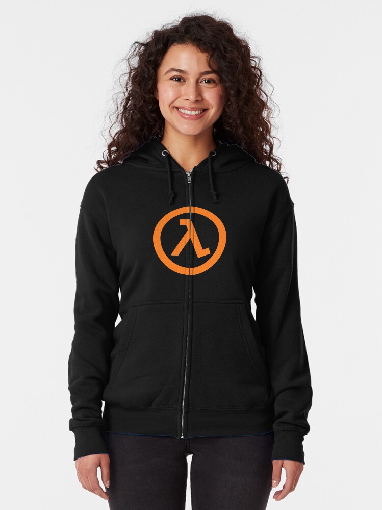 Aperçu 2 sur 5. Veste zippée à capuche avec l'œuvre Logo Lambda demi-vie créée et vendue par Icedcream.