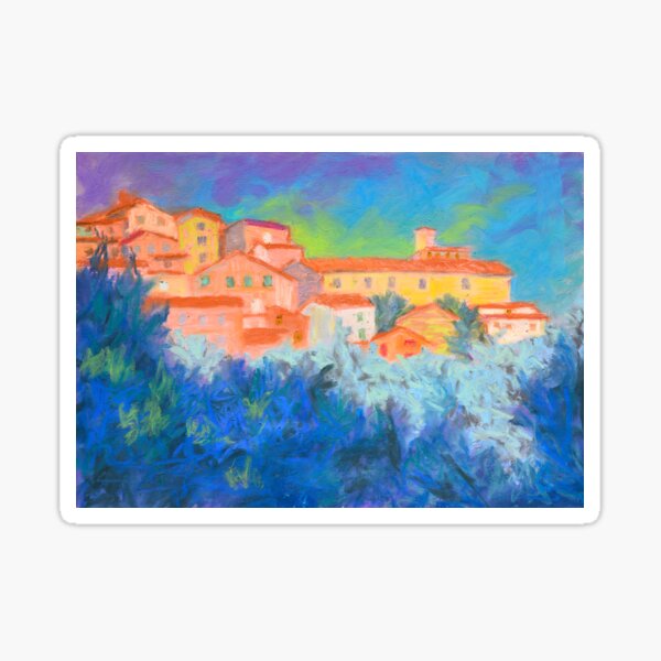 Colorful Tuscan Village Olive Trees Painting CV Sticker