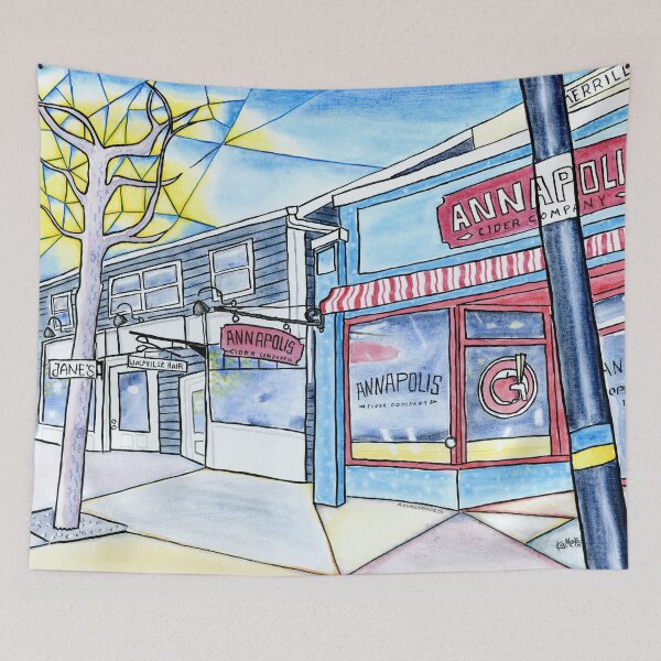 Item preview, Annapolis Cider Co. Street Scene Wolfville Nova Scotia Beautiful Day designed and sold by Kevin Cameron.
