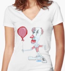 Circus Clown w. Red Ballon Women's Fitted V-Neck T-Shirt