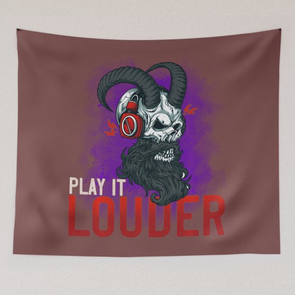 Item preview, Play It Louder Bearded Horned Skull Heavy Metal Earphone designed and sold by PauloDen.