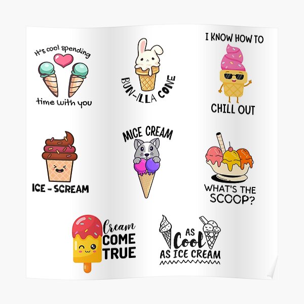 "Ice Cream Puns Sticker Pack Ice Cream Puns Ice Cream Gifts Ice