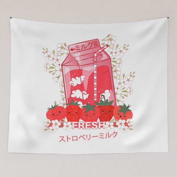 Item preview, Kawaii Manga Anime Strawberry Flowers -Cute Strawberry Milk designed and sold by wickeddecent.
