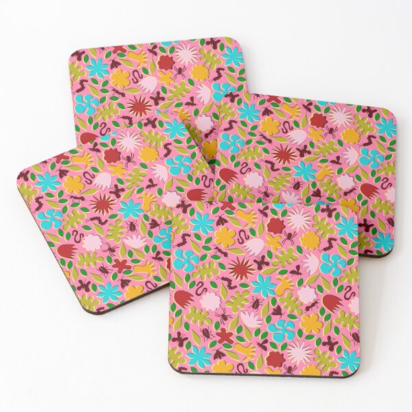 Item preview, "Retro Bugs" Cute Pink Red Yellow Green Blue Adorable Colorful Designer Flower Print designed and sold by victoriabdesign.