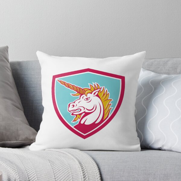 Item preview, Angry Unicorn Head Shield Cartoon designed and sold by patrimonio.