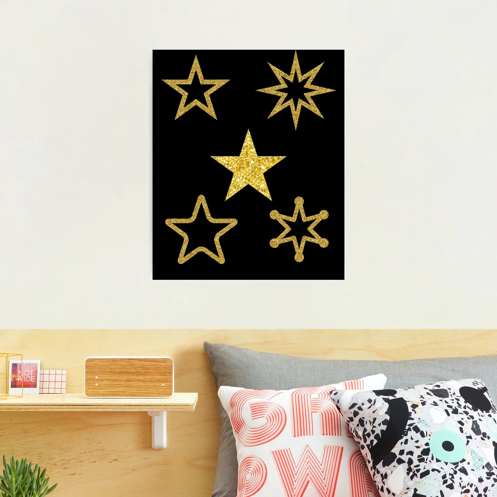 Gold Star Vinyls. Decoration With Decorative Vinyl Gold Stars. Wall  Stickers Golden Stars Decoration. Glitter Gold 