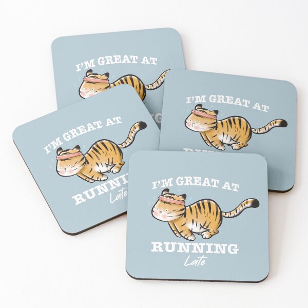 Item preview, TIGER RUNNING LATE (white caption) designed and sold by Chilliezgraphy.