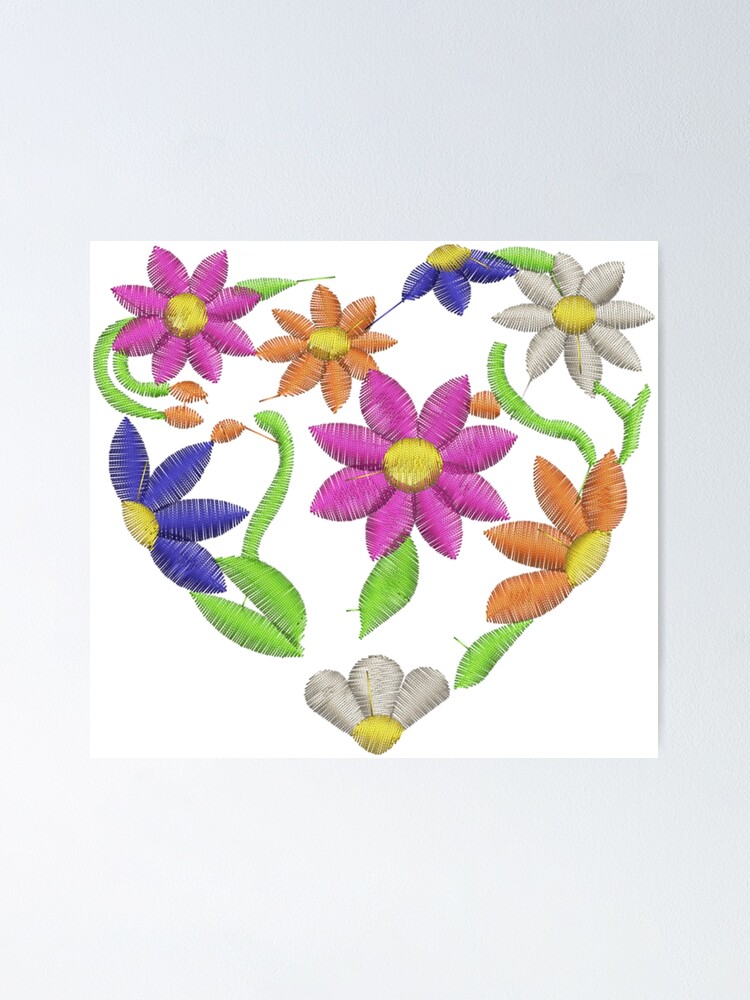 Handmade Flower Heart Shape Embroidery Design Poster For Sale By Ajayhanda Redbubble 1504