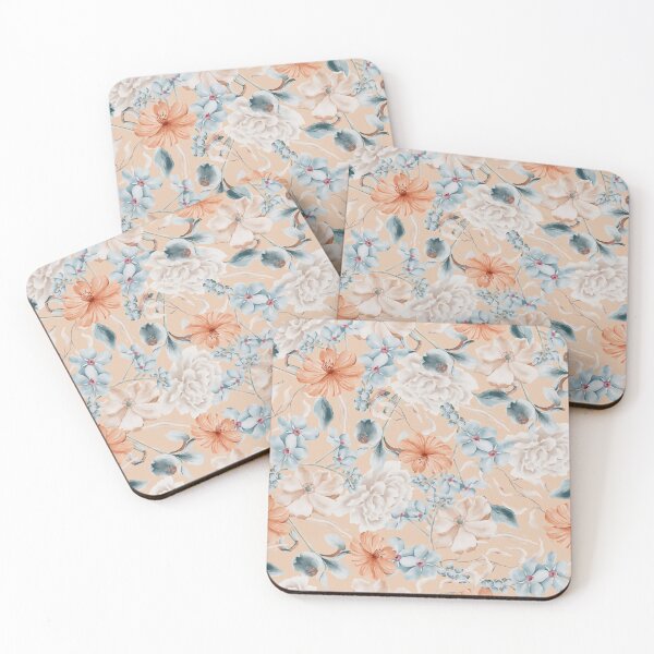 Item preview, Pastel florals on canvas, peach and dusty blue beauty designed and sold by Orianah.