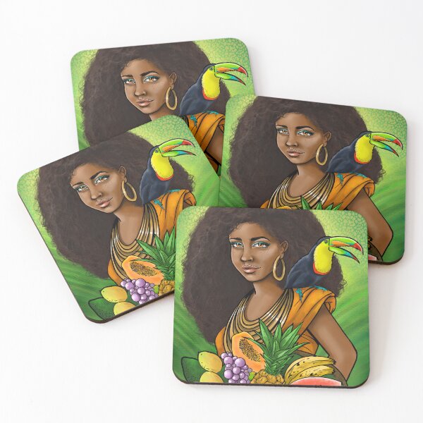 Item preview, Woman with Toucan and tropical fruits designed and sold by Mariko Konno.