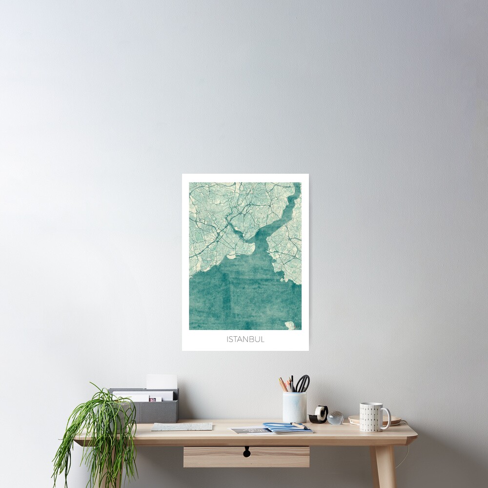 Istanbul Map Blue Vintage Poster