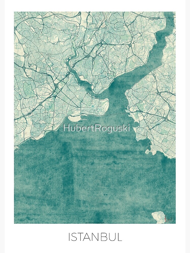Istanbul Map Blue Vintage by HubertRoguski