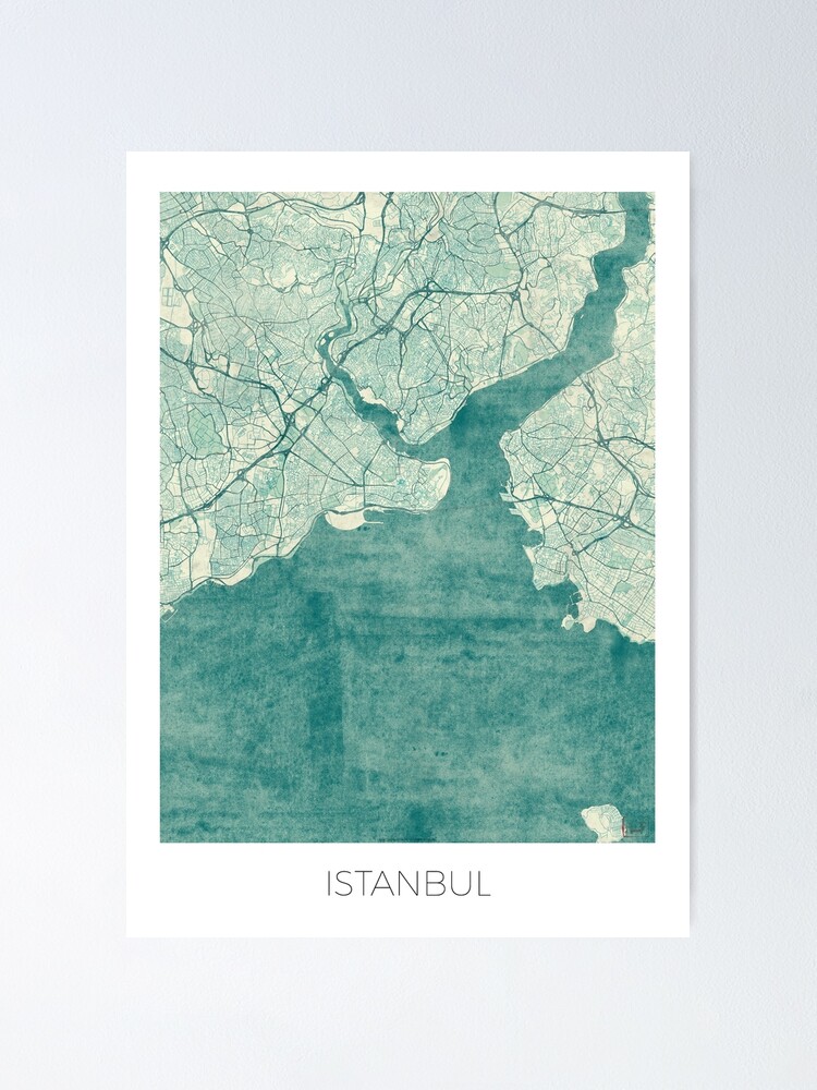 Alternate view of Istanbul Map Blue Vintage Poster
