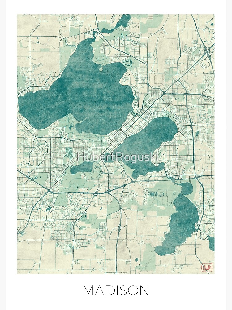 Thumbnail 3 of 3, Poster, Madison Map Blue Vintage designed and sold by HubertRoguski.