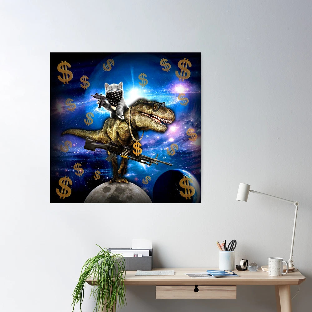 POP ART T-rex Free Hugs Wall Art Print Blue, Yellow Kids Room