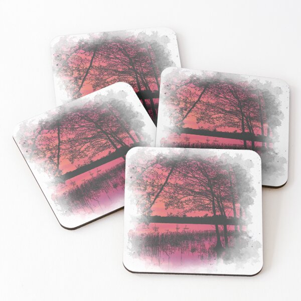 Item preview, Lake Pink Sunset - Watercolor Painting  designed and sold by Unaiza Khalid.