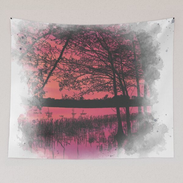 Item preview, Lake Pink Sunset - Watercolor Painting  designed and sold by Unaiza Khalid.