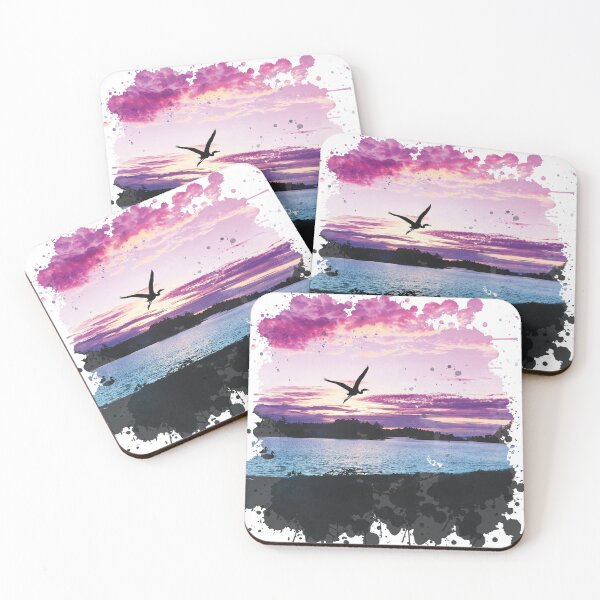 Item preview, Crane Flying on Lake Sunset - Watercolor Painting designed and sold by Unaiza Khalid.