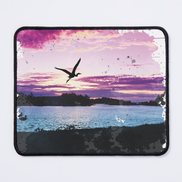 Item preview, Crane Flying on Lake Sunset - Watercolor Painting designed and sold by Unaiza Khalid.