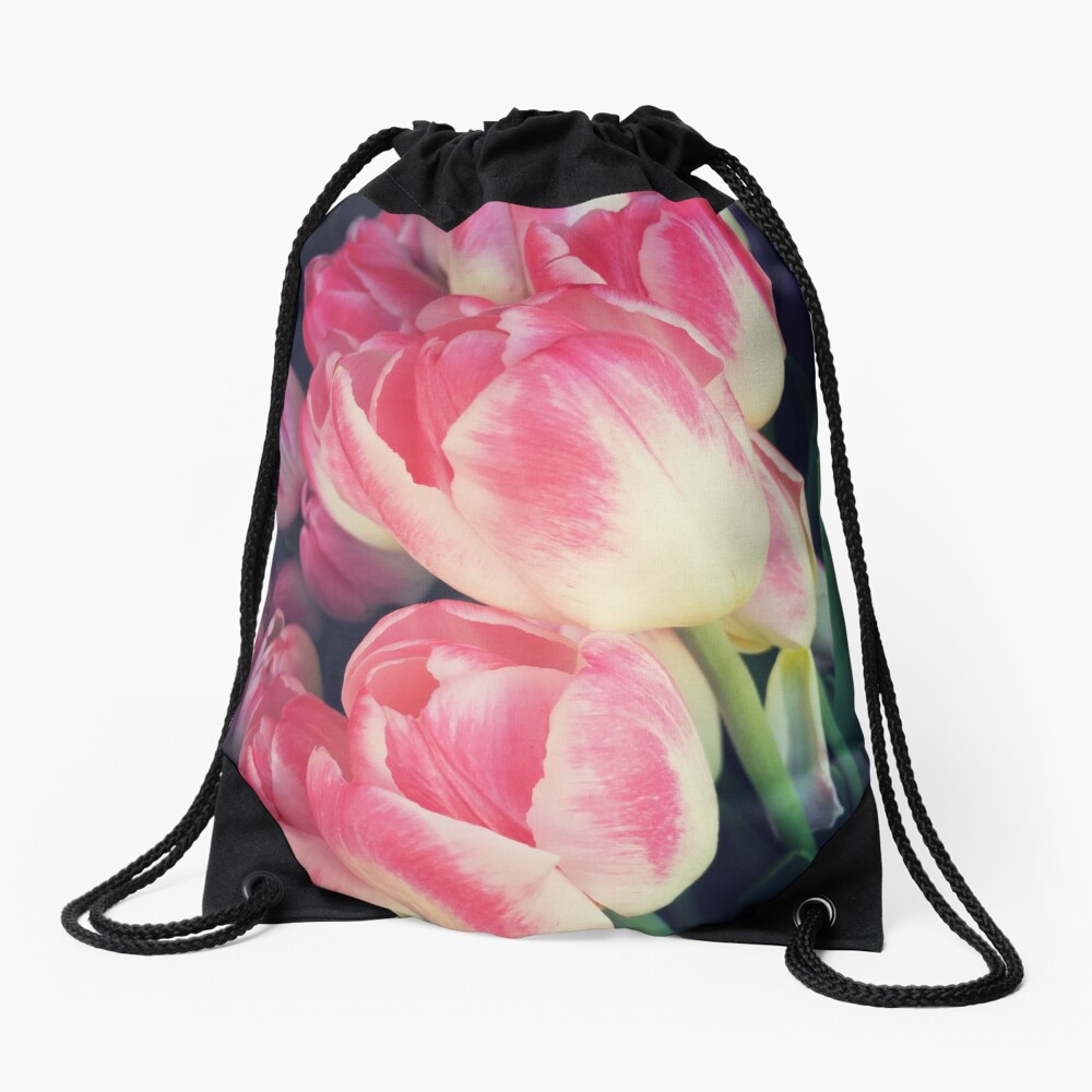 Tulip Lovers - Dramatic Pink Tulips Art Photography Drawstring Bag