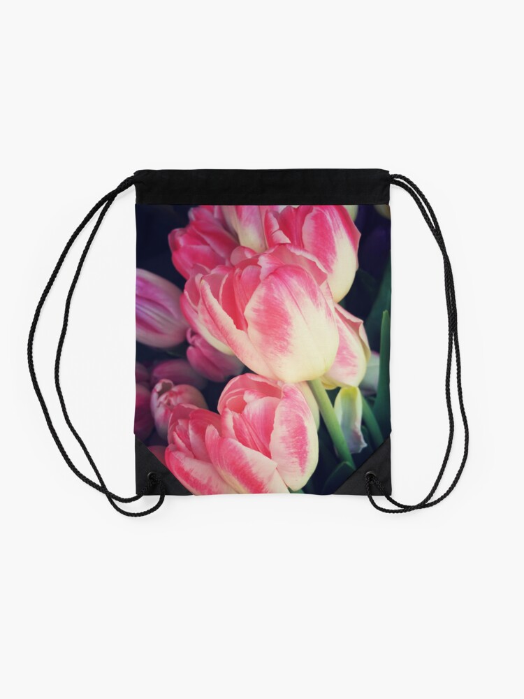 Alternate view of Tulip Lovers - Dramatic Pink Tulips Art Photography Drawstring Bag