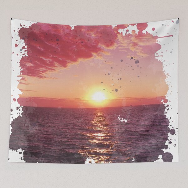 Item preview, Dark Pink Sunset on a Beach - Watercolor Painting designed and sold by Unaiza Khalid.