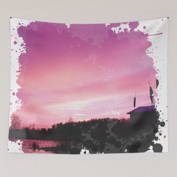Item preview, Farm by the Lake - Purple Sunset - Watercolor Painting designed and sold by Unaiza Khalid.