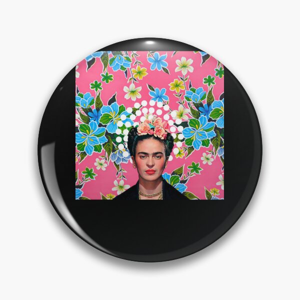 Item preview, Frida Kahlo, flowers, color on pink Mexican tablecloth designed and sold by plohrthko.