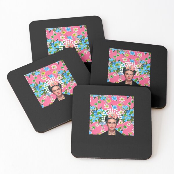 Item preview, Frida Kahlo, flowers, color on pink Mexican tablecloth designed and sold by plohrthko.