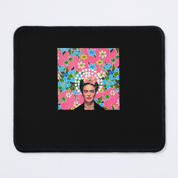Item preview, Frida Kahlo, flowers, color on pink Mexican tablecloth designed and sold by plohrthko.