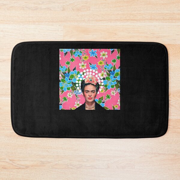 Item preview, Frida Kahlo, flowers, color on pink Mexican tablecloth designed and sold by plohrthko.
