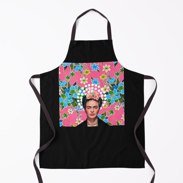 Item preview, Frida Kahlo, flowers, color on pink Mexican tablecloth designed and sold by plohrthko.