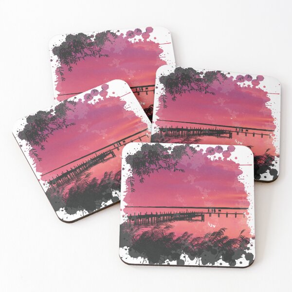 Item preview, Bridge by the Lake on Sunset - Watercolor Painting designed and sold by Unaiza Khalid.