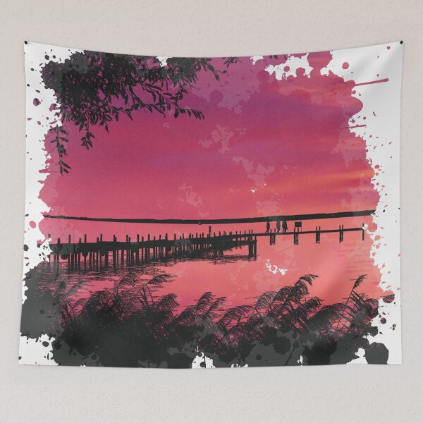 Item preview, Bridge by the Lake on Sunset - Watercolor Painting designed and sold by Unaiza Khalid.