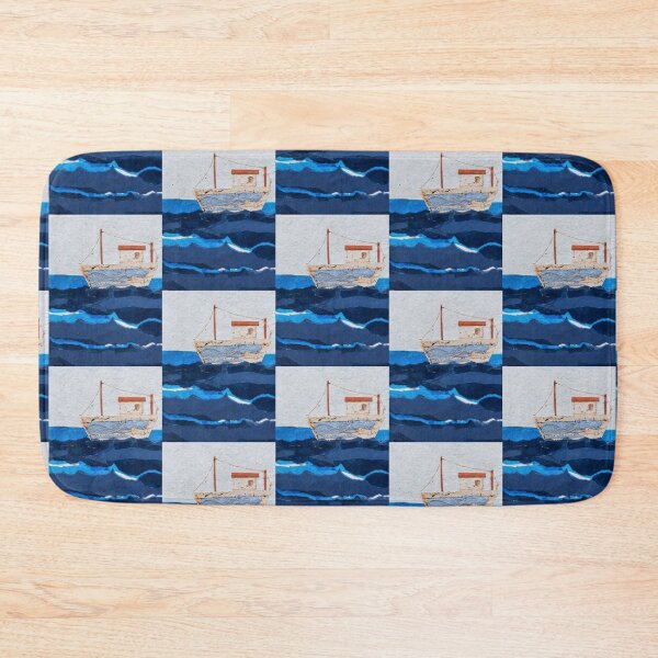 Item preview, Collaged Fishing Boat on Blue Sea designed and sold by Kathy Gales.