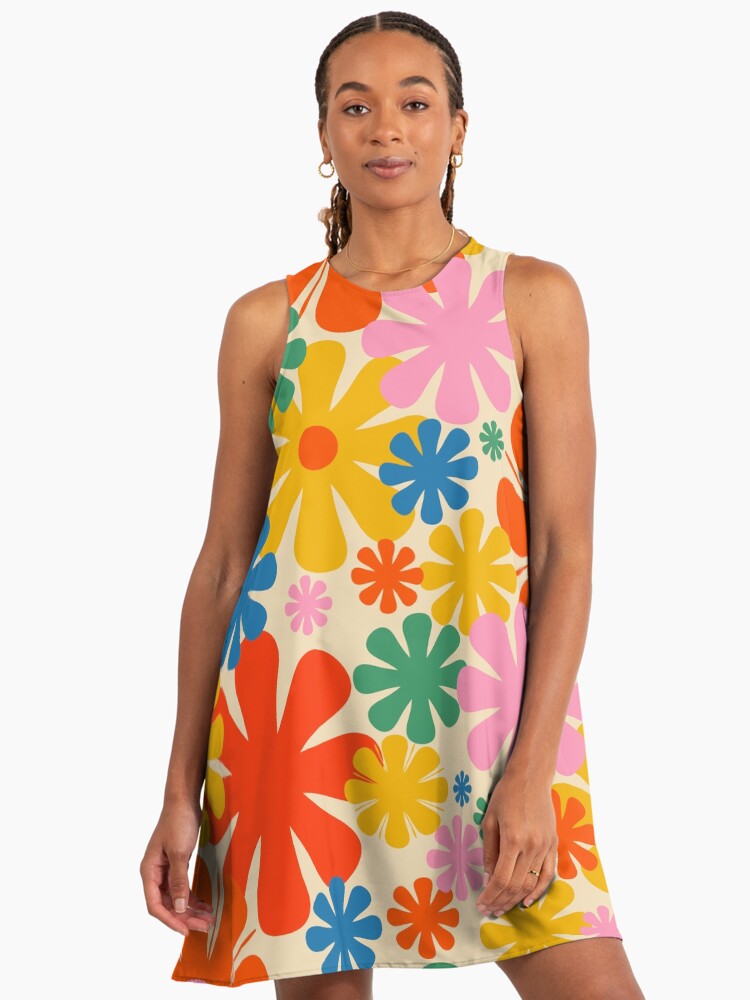Retro 60s 70s Aesthetic Colorful Floral Pattern 1960s A-Line Dress Retro 60s 70s Aesthetic Colorful Floral Pattern 1960s A-Line Dress