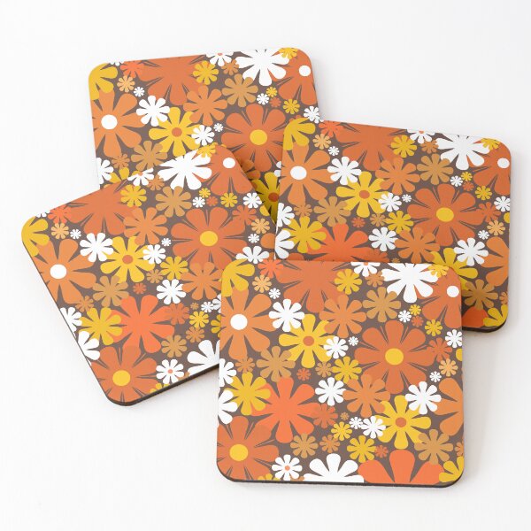Item preview, Retro 60s 70s Aesthetic Floral Pattern in 1970s Brown Orange Yellow White designed and sold by kierkegaard.