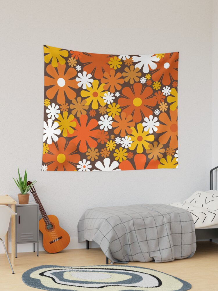 Retro 60s 70s Aesthetic Floral Pattern in 1970s Brown Orange Yellow White  Art Board Print for Sale by kierkegaard