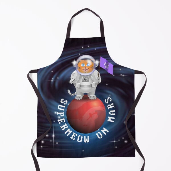 Item preview, Supermeow on Mars. Cheerful cat astronaut with a flag, stands on a red volumetric planet against the background of a starry spiral galaxy designed and sold by GAleksS.