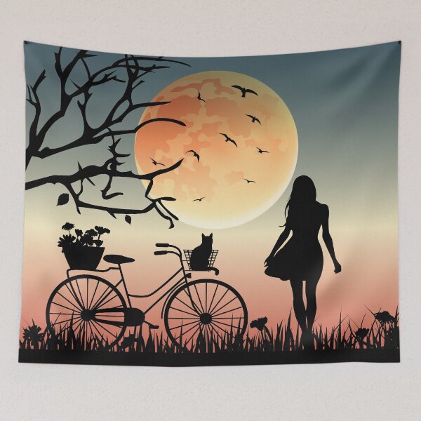 Item preview, The Girl With The Bicycle In A Moonlight Night designed and sold by danikaVT.