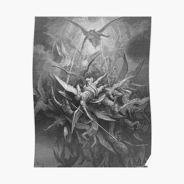 ANGELS & DEMONS. Gustave Dore, Him The Almighty Power Hurled Headlong Flaming From The Eternal Sky. Poster
